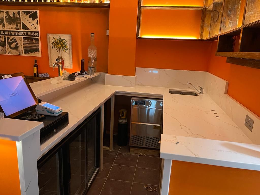 Bella Roma: completed bar with stone worktop