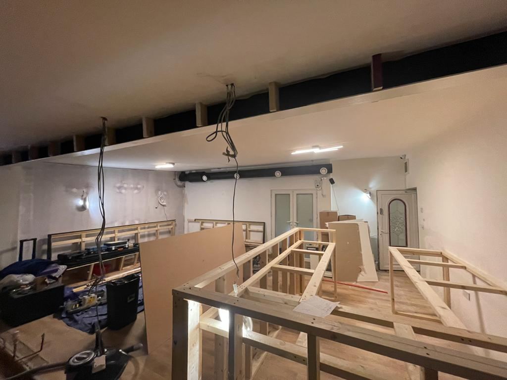 Timber framing set out for the new mezzanine balustrade.