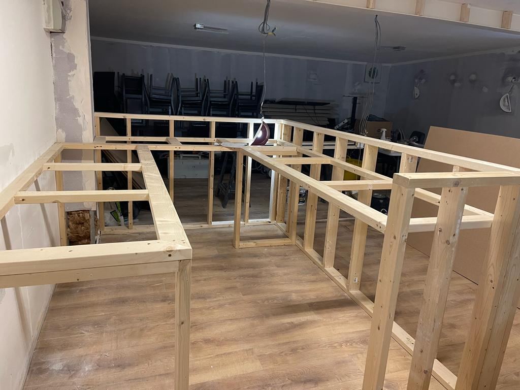 The mezzanine structure framed and ready for cladding.