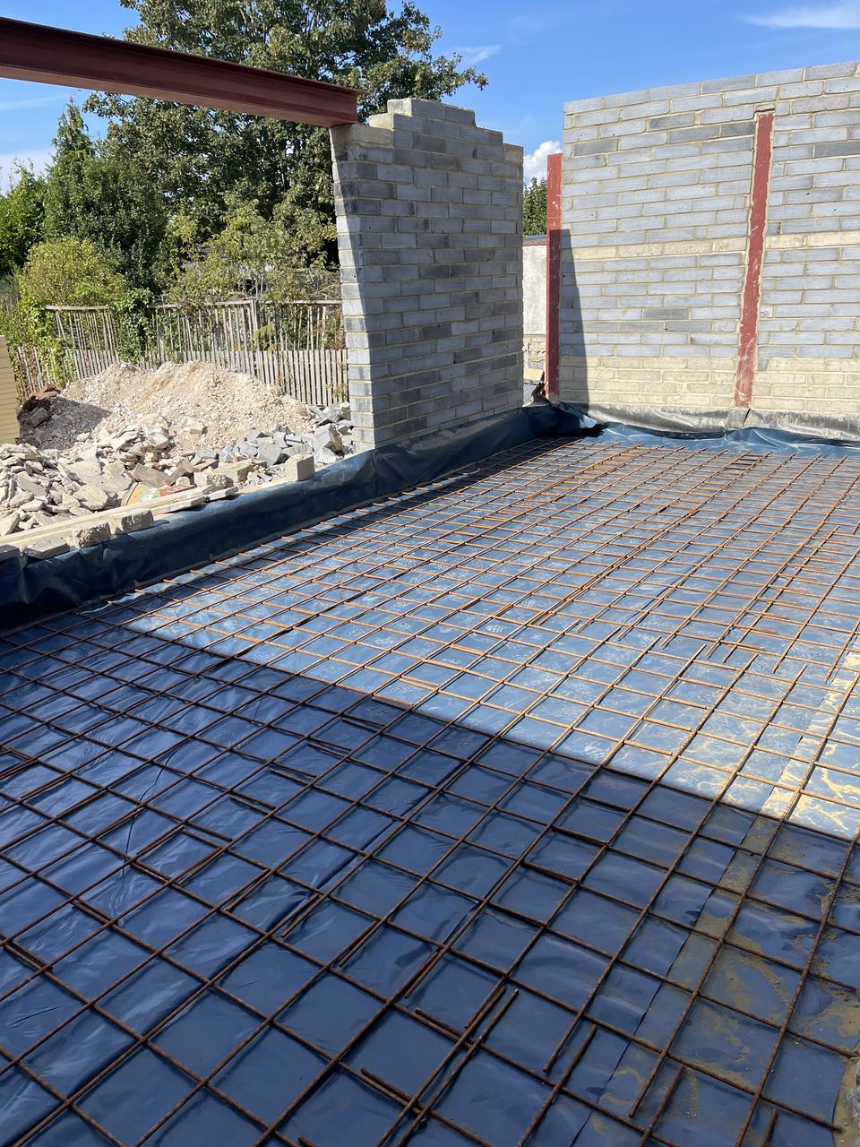 Reinforcement mesh laid ready for the new extension slab.