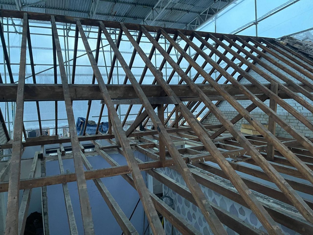 New trusses forming the structure of the loft floor.
