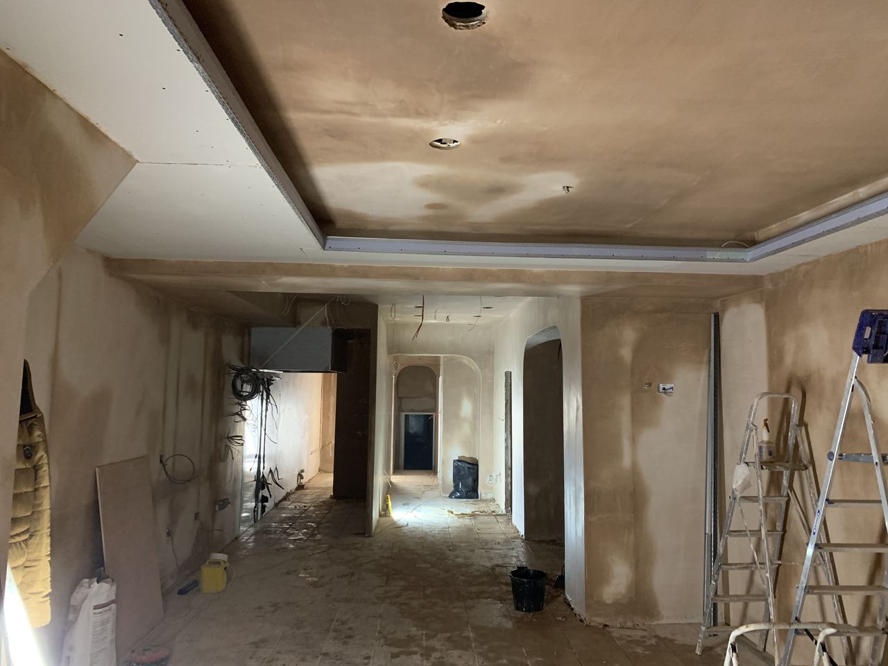 Re-plastered and ready for the ceiling detail and lighting.